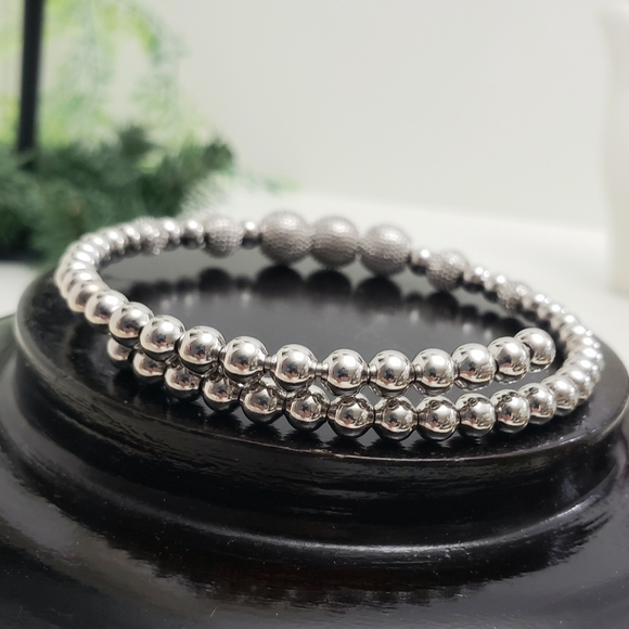 Quality Silver Metal Studded Ball Beaded Wrap Bracelet - Picture 2 of 5